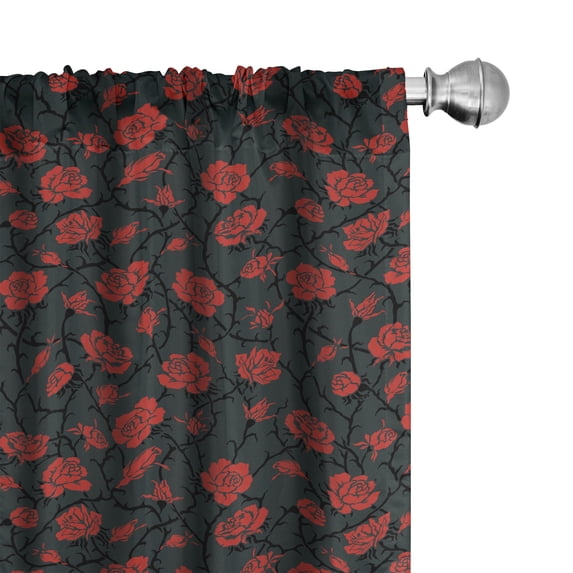 Ambesonne Feminine Window Curtains, Romantic Vintage Rose Art, Each 28" W x 84" L, Charcoal Grey Black Red