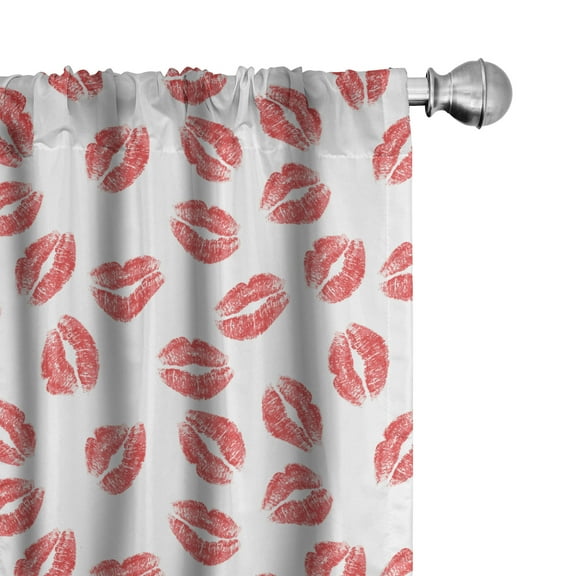 Ambesonne Feminine Curtains, Red Lipsticks Kiss Marks, Pair of 28"x84", White Red