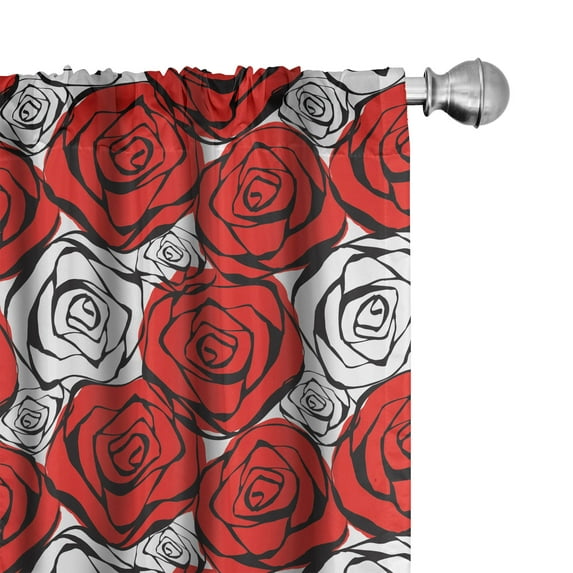 Ambesonne Feminine Curtains, Roses Contours Floral Art, Pair of 28"x63", Scarlet White Black