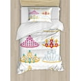 thumbnail image 1 of Ambesonne Feminine Duvet Cover Set, Golden Gemstones Tiaras, Twin, Yellow Pink Red, 1 of 3