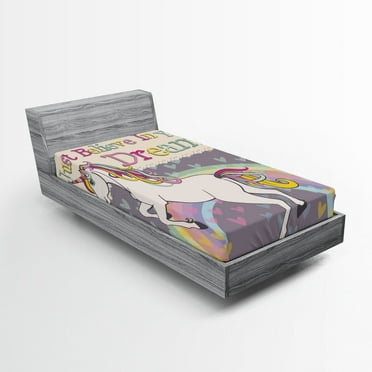 Ambesonne Feminine Fitted Sheet, Believe in Your Dreams Say, Twin Size, Beige and Lilac