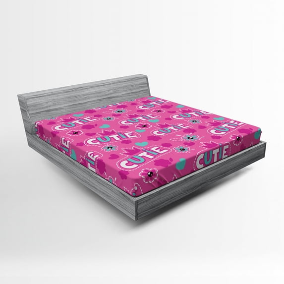 Ambesonne Feminine Fitted Sheet, Crown Pattern Flower, Full Size, Fuchsia