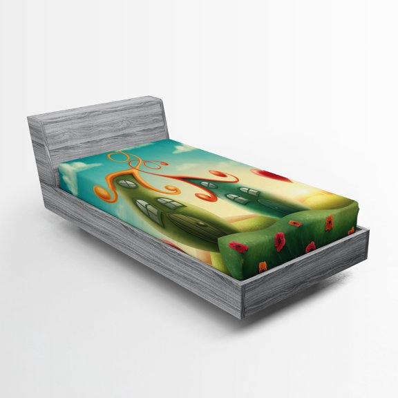 Ambesonne Feminine Fitted Sheet, Heart Shaped Trees Red, Twin Size, Green and Red