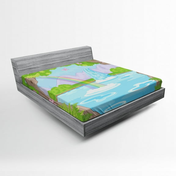 Ambesonne Feminine Fitted Sheet, Rainbow Butterflies, Queen Size, Green and Blue