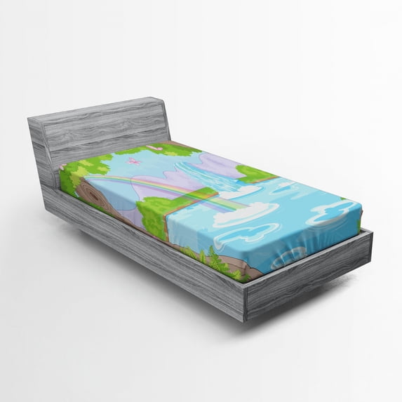 Ambesonne Feminine Fitted Sheet, Rainbow Butterflies, Twin Size, Green and Blue
