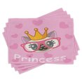 thumbnail image 1 of Ambesonne Feminine Place Mats Set of 4, Happy Cartoon Cat, Standard Size, Yellow and Pink, 1 of 6