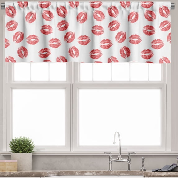 Ambesonne Feminine Valance Pack of 2, Red Lipsticks Kiss Marks, 42"X12", White Red