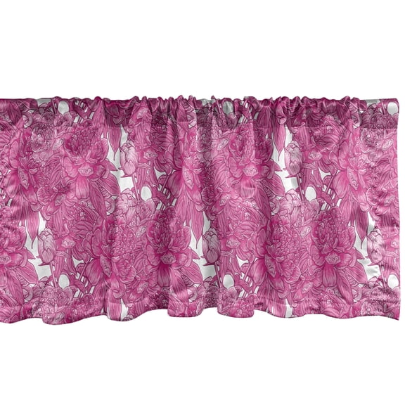 Ambesonne Feminine Window Valance, Romantic Floral Pattern with Pinkish Peony Flowers Blooming, Curtain Valance for Kitchen Bedroom Decor with Rod Pocket, 54" X 12", Pink Magenta White