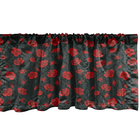 Ambesonne Feminine Window Valance, Romantic Vintage Rose Art, 54" X 18", Charcoal Grey Black Red