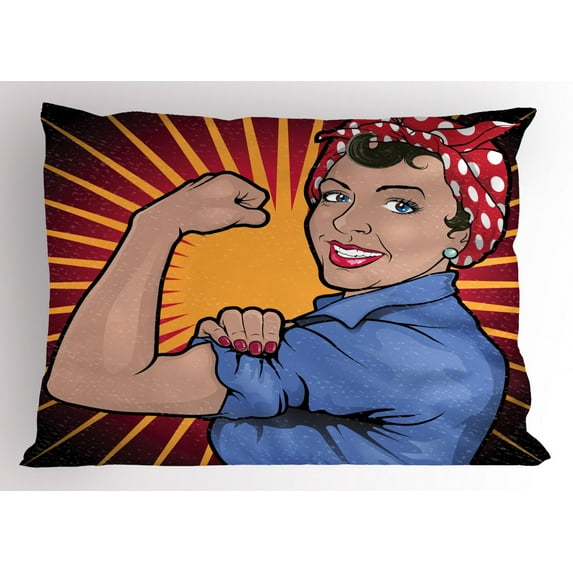Ambesonne Feminist Pillow Sham, Retro Powerful Woman, 26" X 20", Multicolor