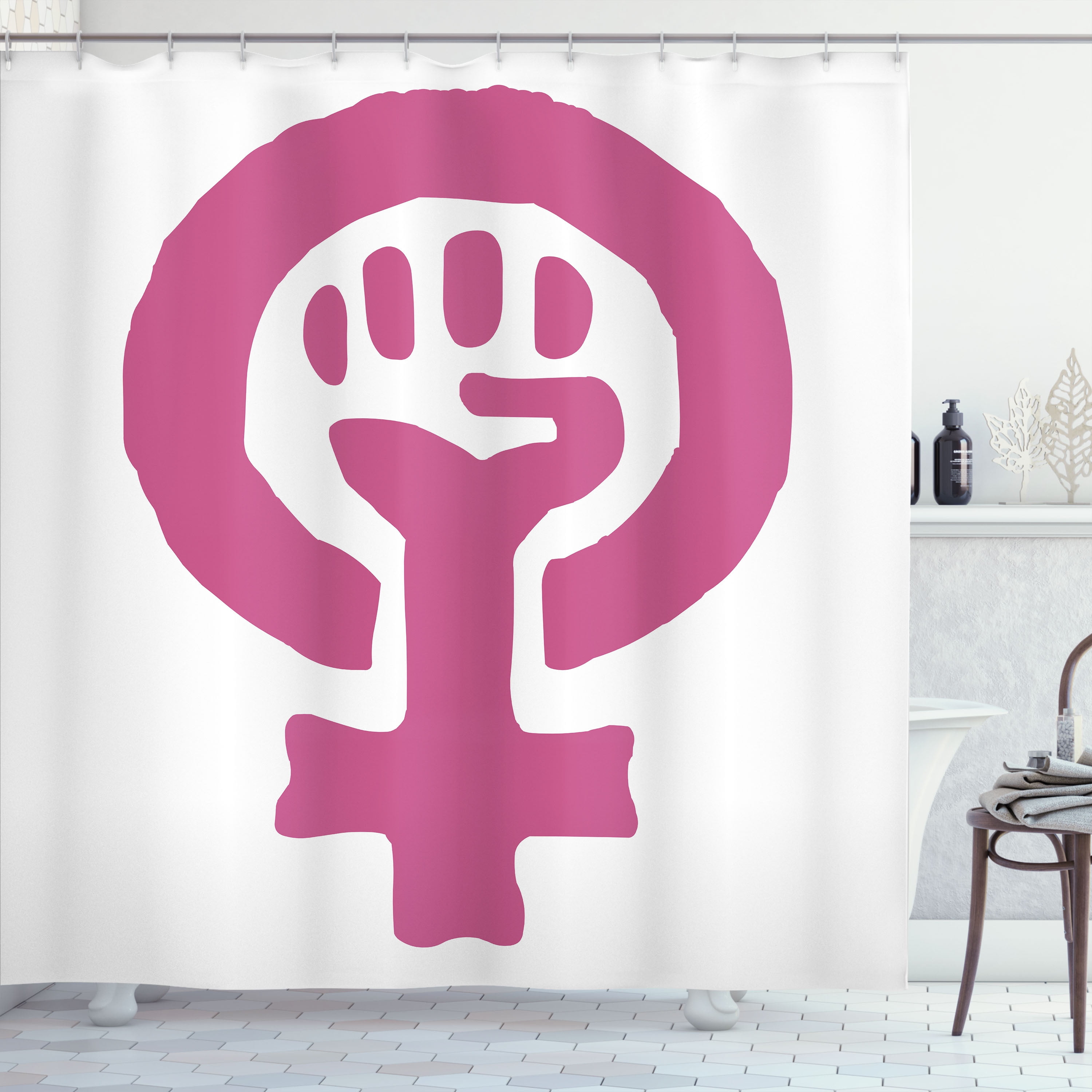 Ambesonne Feminist Shower Curtain, Feminism Ideology, 69"Wx75"L, Magenta and White