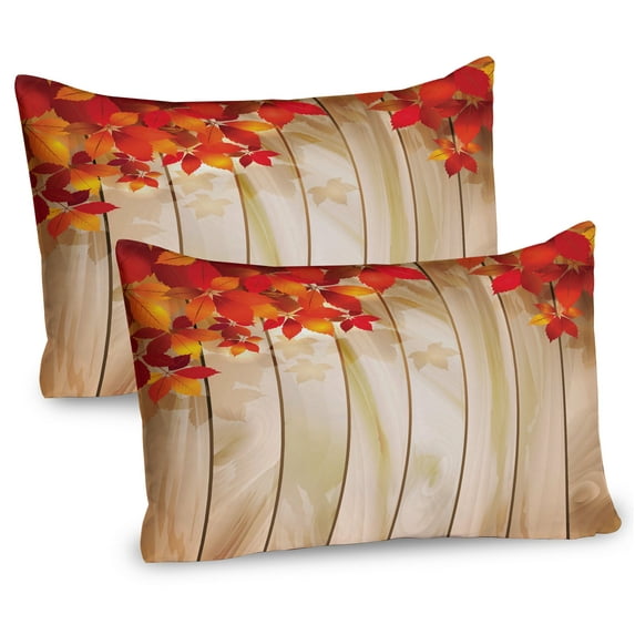 Ambesonne Fence Pillow Sham 2 Pack, Autumn Orange Tones Leaves, 26"x20", Beige and Scarlet