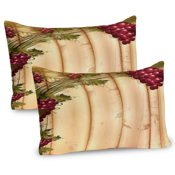 Ambesonne Fence Pillow Sham 2 Pack, Grapes Wooden Illustration, 30"x20", Sand Brown Ruby