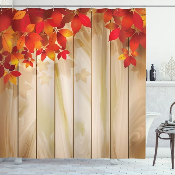 Ambesonne Fence Shower Curtain, Autumn Orange Tones Leaves, 69"Wx75"L, Beige and Scarlet
