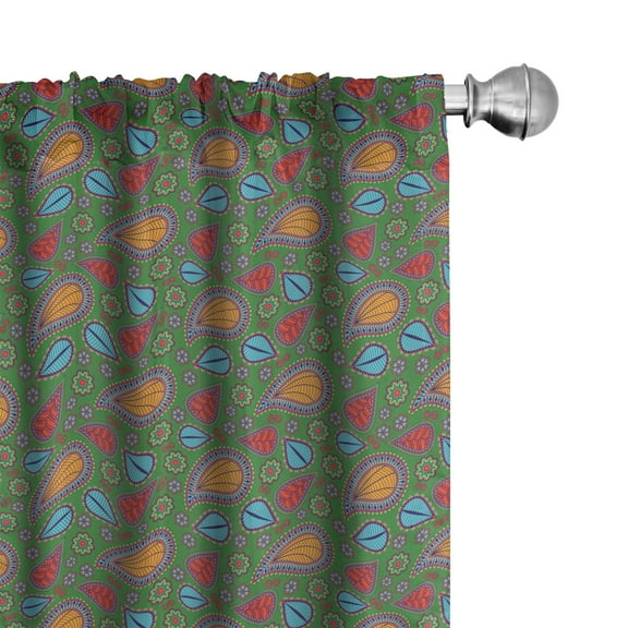 Ambesonne Fern Green Curtains, Floral Swirls, Pair of 28"x95", Orange Blue and Red