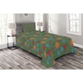 thumbnail image 1 of Ambesonne Fern Green Quilted Bedspread Set 2 Pcs, Floral Swirls, Twin Size, Orange Blue and Red, 1 of 3