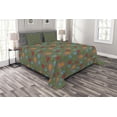 thumbnail image 1 of Ambesonne Fern Green Quilted Bedspread Set 3 Pcs, Floral Swirls, Queen Size, Orange Blue and Red, 1 of 3