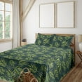 thumbnail image 1 of Ambesonne Fern Leaves Fitted & Flat Sheet with Shams 4 Pcs Set, Leafy Jungle Pattern, King, Lime Green Forest Green, 1 of 1