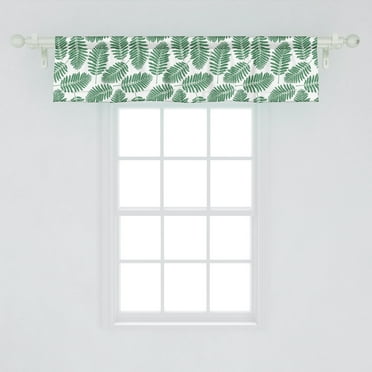 Ambesonne Fern Window Valance, Arrangement of Leaves Woodland Nature Exotic Leafage Growth Hawaiian Flora, Curtain Valance for Kitchen Bedroom Decor with Rod Pocket, 54" X 12", Sea Green White
