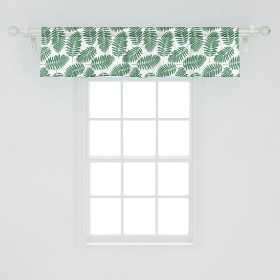 Ambesonne Fern Window Valance, Arrangement of Leaves Woodland Nature Exotic Leafage Growth Hawaiian Flora, Curtain Valance for Kitchen Bedroom Decor with Rod Pocket, 54" X 12", Sea Green White