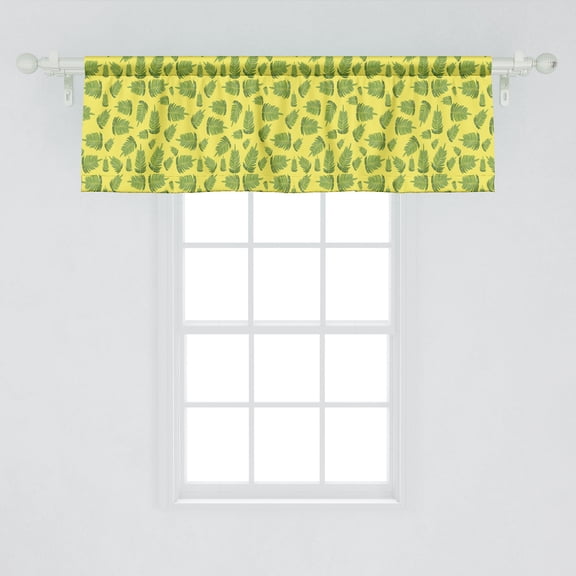 Ambesonne Fern Window Valance, Ornamental Tropical Composition Natural Plant Illustration on Yellow Background, Curtain Valance for Kitchen Bedroom Decor with Rod Pocket, 54" X 18", Yellow Green