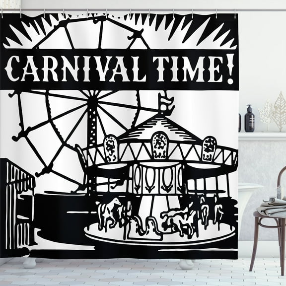 Ambesonne Ferris Wheel Shower Curtain, Carnival Time Carousel, 69"Wx75"L, Charcoal Grey White