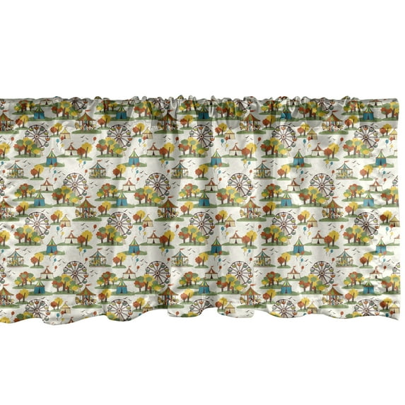 Ambesonne Ferris Wheel Valance Pack of 2, Funfair at Autumn Art, 54"X18", Ivory Multicolor