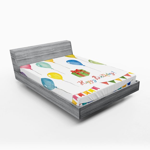 Ambesonne Festival Fitted Sheet, Watercolor Birthday, Queen Size, Multicolor