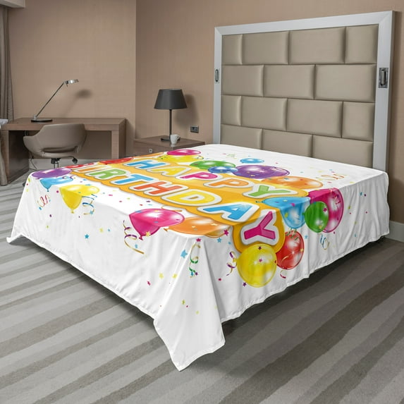 Ambesonne Festival Flat Sheet, Vivid Birthday Balloon, Full Size, Multicolor