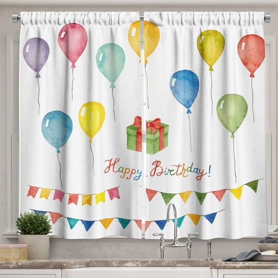 Ambesonne Festival Kitchen Curtains, Watercolor Birthday, 55"x39", Multicolor