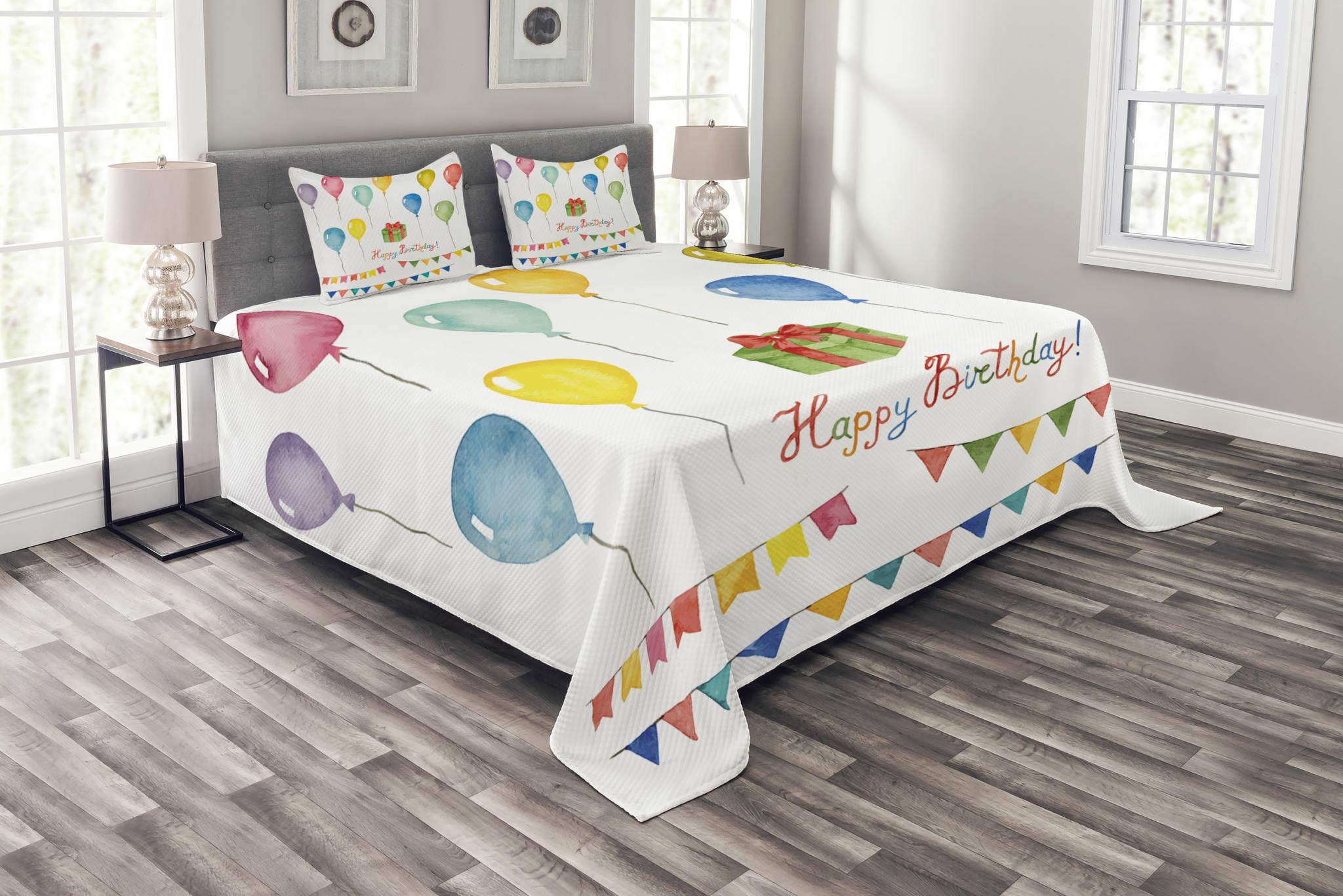 Ambesonne Festival Quilted Bedspread Set 3 Pcs, Watercolor Birthday ...