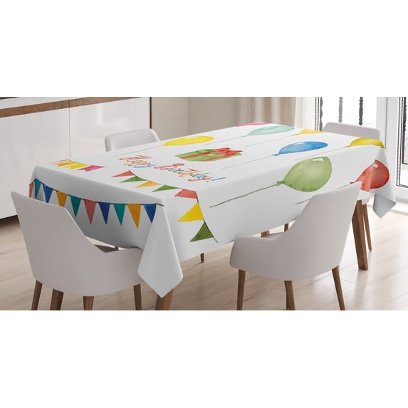 Ambesonne Festival Tablecloth Rectangular Table Cover, Watercolor Birthday, 60"x90", Multicolor