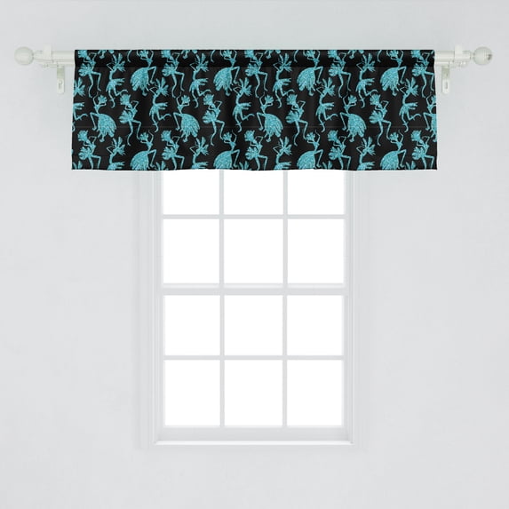 Ambesonne Festival Window Valance, Dancing Women Silhouettes in Costumes Carnival Feels, Curtain Valance for Kitchen Bedroom Decor with Rod Pocket, 54" X 18", Grey Sea Blue
