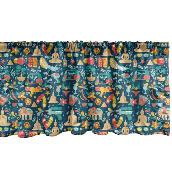 Ambesonne Festival Window Valance, Thai Songkran Carnival, 42" x 12", Dark Sky Blue Multicolor