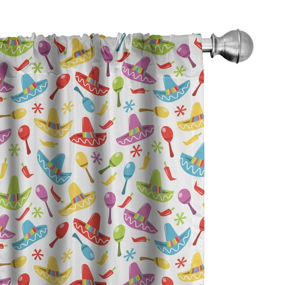 Ambesonne Fiesta Curtains, Sombrero and Maracas, Pair of 28"x95", Multicolor