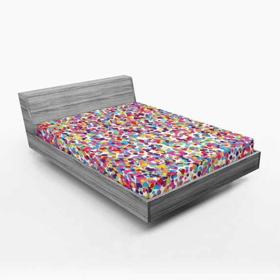 Ambesonne Fiesta Fitted Sheet 2 Pcs Set, Round Pattern, Queen, Multicolor