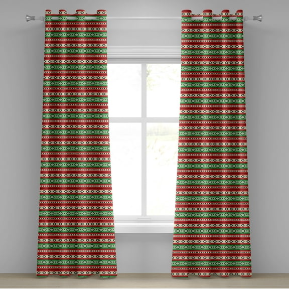 Ambesonne Fiesta Grommet Curtain, Mexican Blanket Pattern, 50" x 72", Green Vermilion Cream