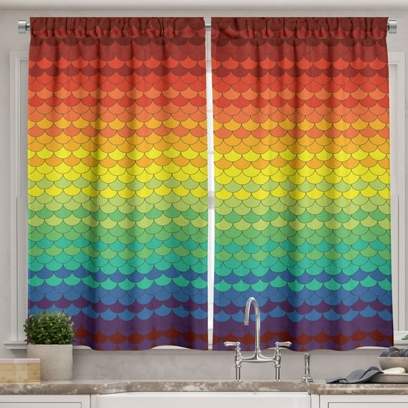 Ambesonne Fiesta Kitchen Curtains, Colorful Rainbow Scale, 55"x39", Multicolor