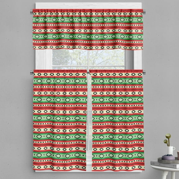 Ambesonne Fiesta Valance & Curtain, Mexican Blanket Pattern, 55"x30", Green Vermilion Cream