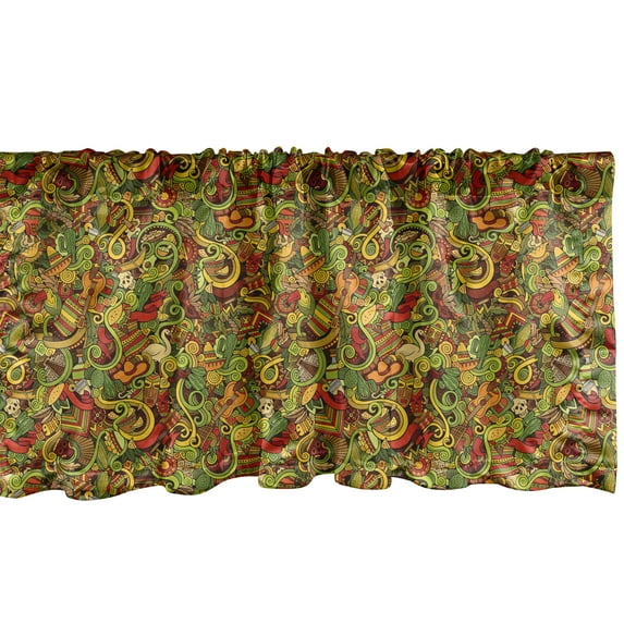 Ambesonne Fiesta Window Valance, Cartoon Style Mexico, 54" X 12", Multicolor
