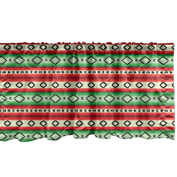 Ambesonne Fiesta Window Valance, Mexican Blanket Pattern, 54" X 18", Green Vermilion Cream