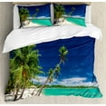 thumbnail image 1 of Ambesonne Fiji Duvet Cover Set, Exotic Beach and Coconut Trees, King, Night Blue Turquouise, 1 of 6