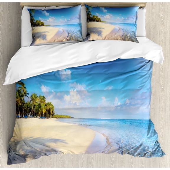 Ambesonne Fiji Duvet Cover Sets, Summer Time Peaceful Setting, 2-King, Azure Blue Multicolor