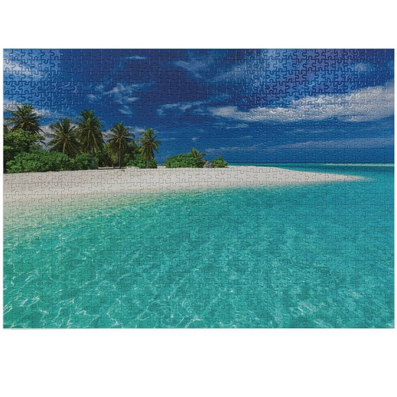 Ambesonne Fiji Jigsaw Puzzle Durable Cardboard, Clear Still Waters, 1000 pcs, Azure Blue Aqua