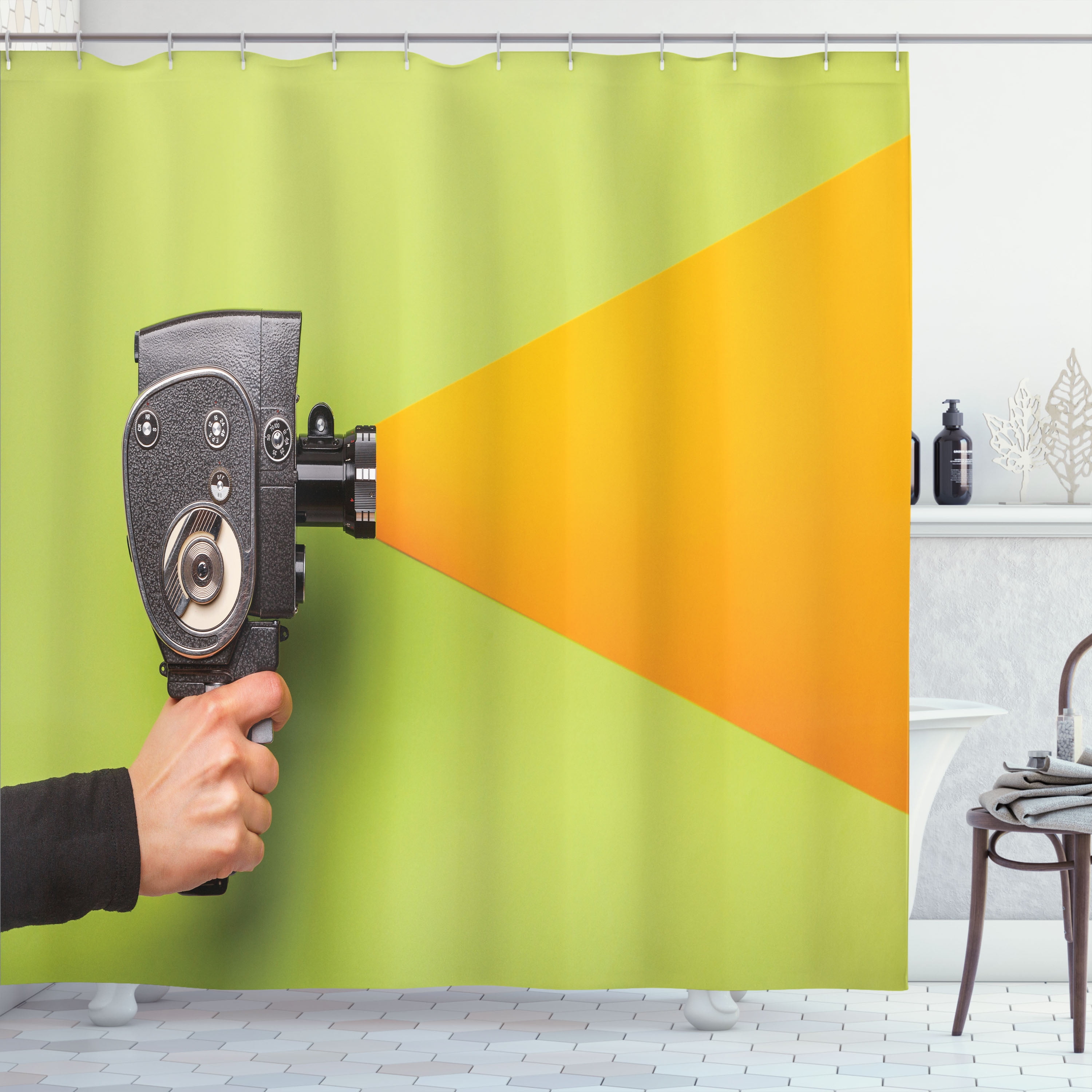 Ambesonne Film Theme Shower Curtain, Vintage Camera Process, 69"Wx84"L