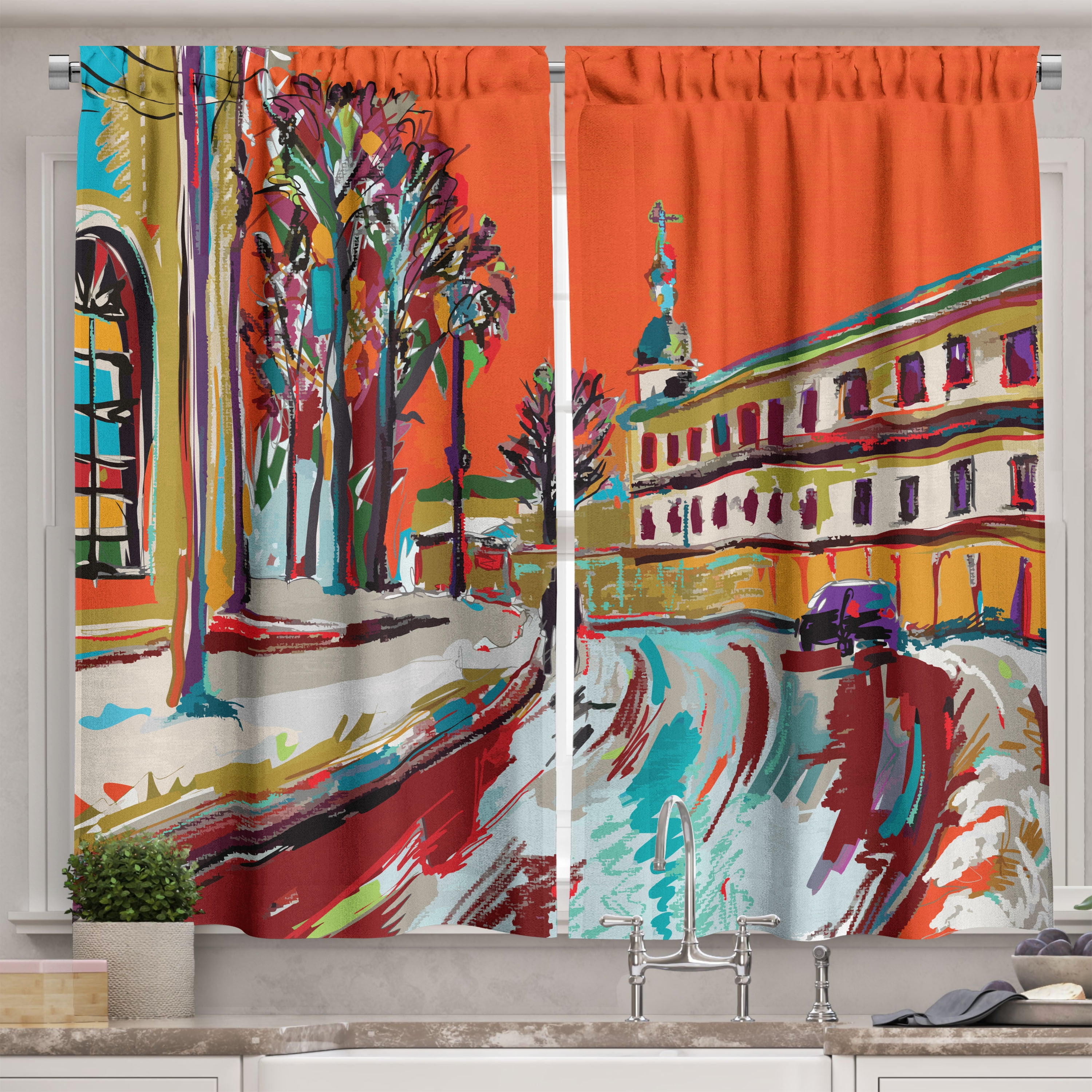 Multicolor Polyester Light-Filtering Kitchen Tier Curtains