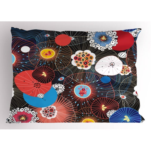 Ambesonne Fine Art Pillow Sham, Psychedelic Floral Pattern, 36" X 20", Multicolor
