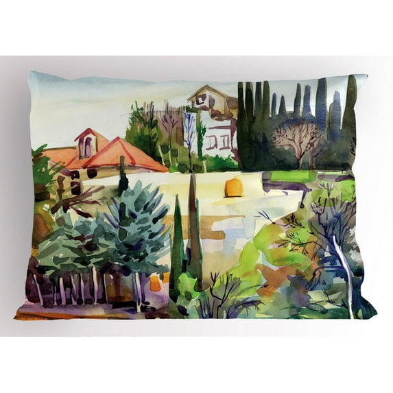 Ambesonne Fine Art Pillow Sham, Tuscany Village Scenery, 36" X 20", Multicolor