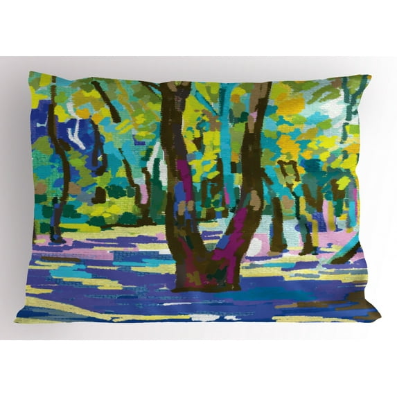 Ambesonne Fine Art Pillow Sham, Vibrant Forest Tree Leaves, 36" X 20", Multicolor