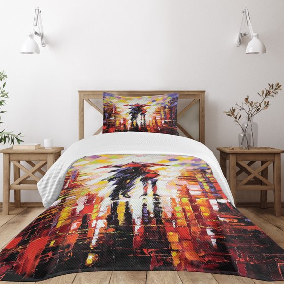 Ambesonne Fine Art Quilted Bedspread Set 2 Pcs, Romantic Painting Couple, Twin Size, Multicolor